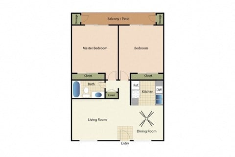 Floor plan for 2 beds, 1 bath, 800 sqft